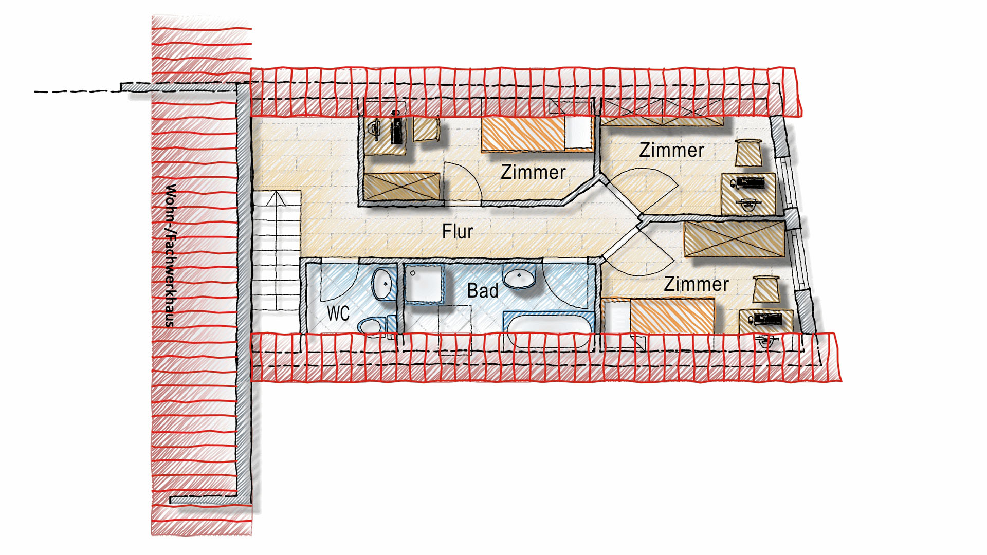 Morsbach: Preiswert und sofort beziehbar, Grundriss: Haus II / Anbau-Dachgeschoss ca. 44 m²